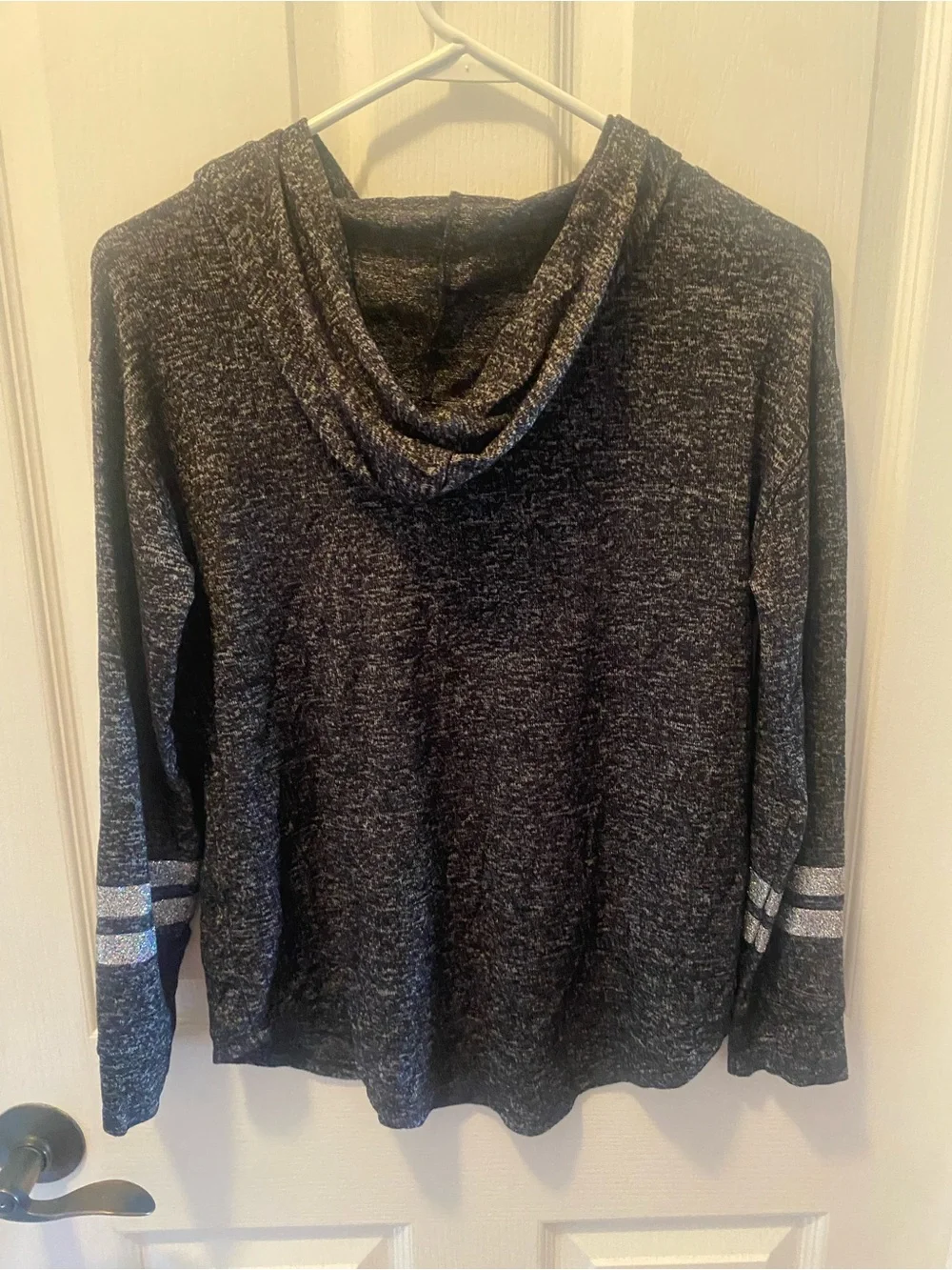 Justice Dark Gray Hooded Crewneck Sweater with Silver Stripes